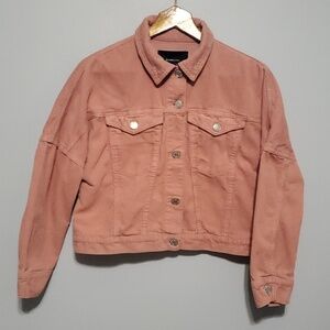 Stradivarius jacket women's size small S pink corduroy cropped crop